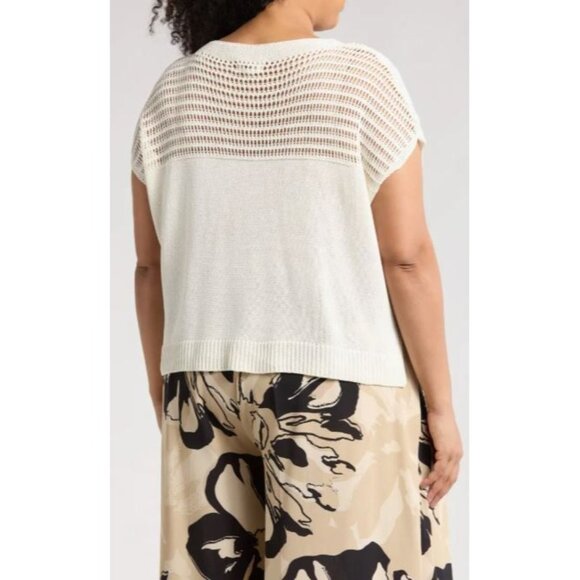 Max Studio Womens Ivory Knit Crew Neck Open Weave Dolman Sweater Plus Sz 2X New - Picture 2 of 6
